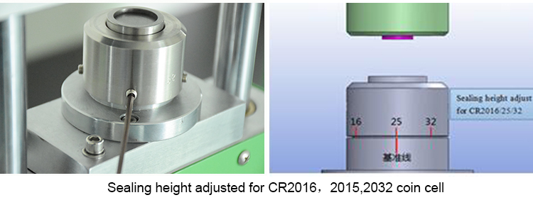 Crimping die of the TOB-DF-160, sized for CR2016, CR2025 and CR2032 coin cell cases